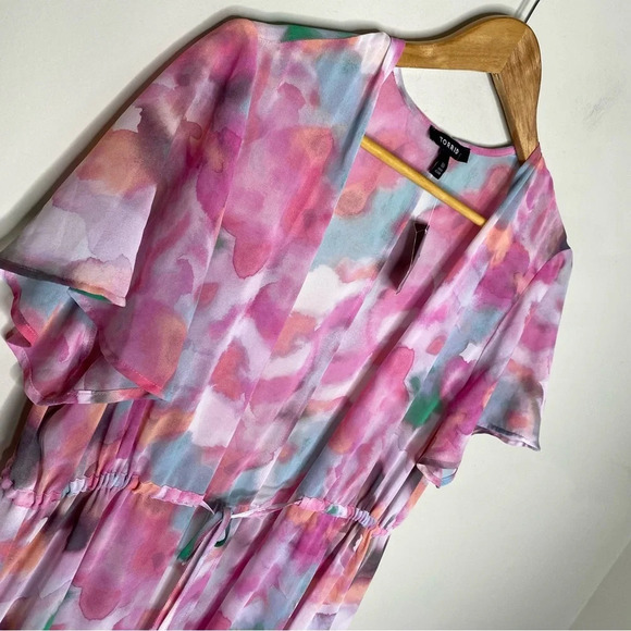 ✨NWT Torrid Pink Tie Dye Watercolor Flutter Sleeve Chiffon Long Kimono Large - Picture 3 of 11